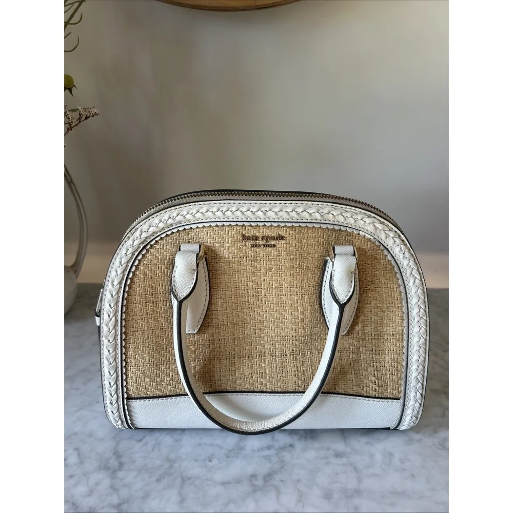 Kate Spade Large Dome Reiley Straw Satchel Handbag Purse